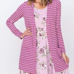 Agnes & Dora Essential Cardigan Magenta Blush Stripe